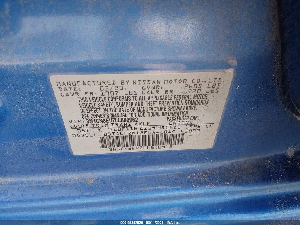 3N1CN8EV7LL890962 2020 NISSAN VERSA photo no. 9