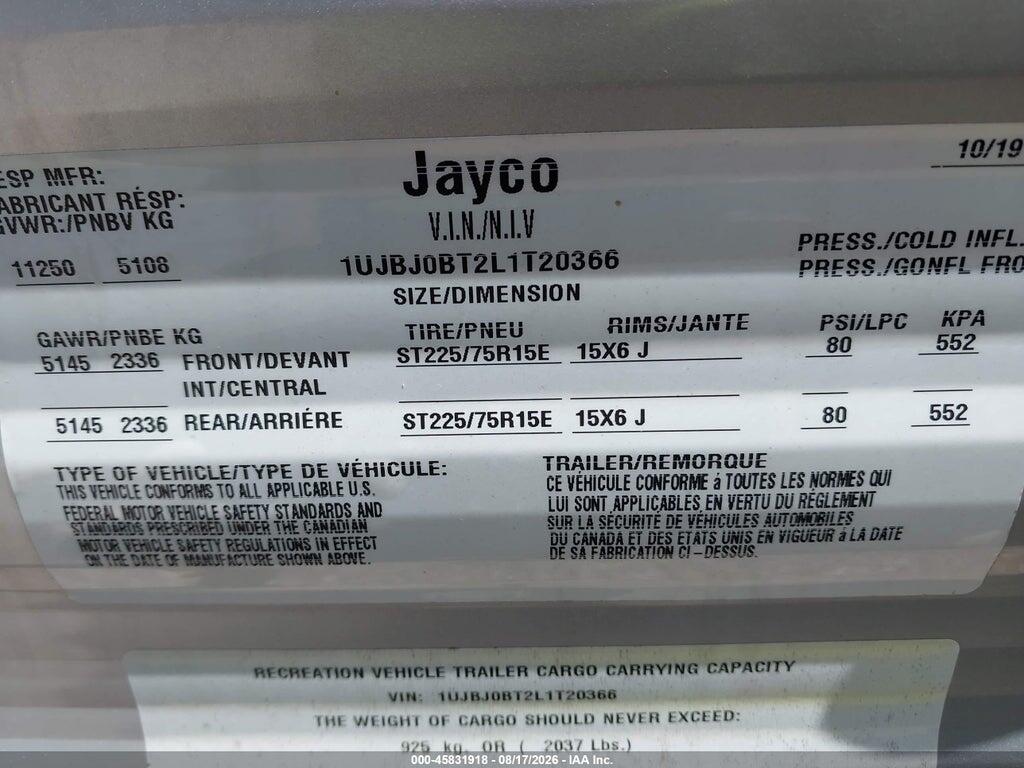 1UJBJ0BT2L1T20366 2020 JAYCO OTHER photo no. 9