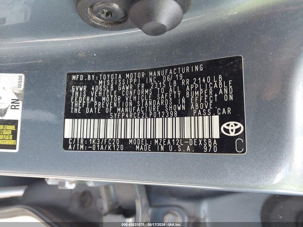 5YFP4RCE2LP012398 2020 TOYOTA COROLLA photo no. 9