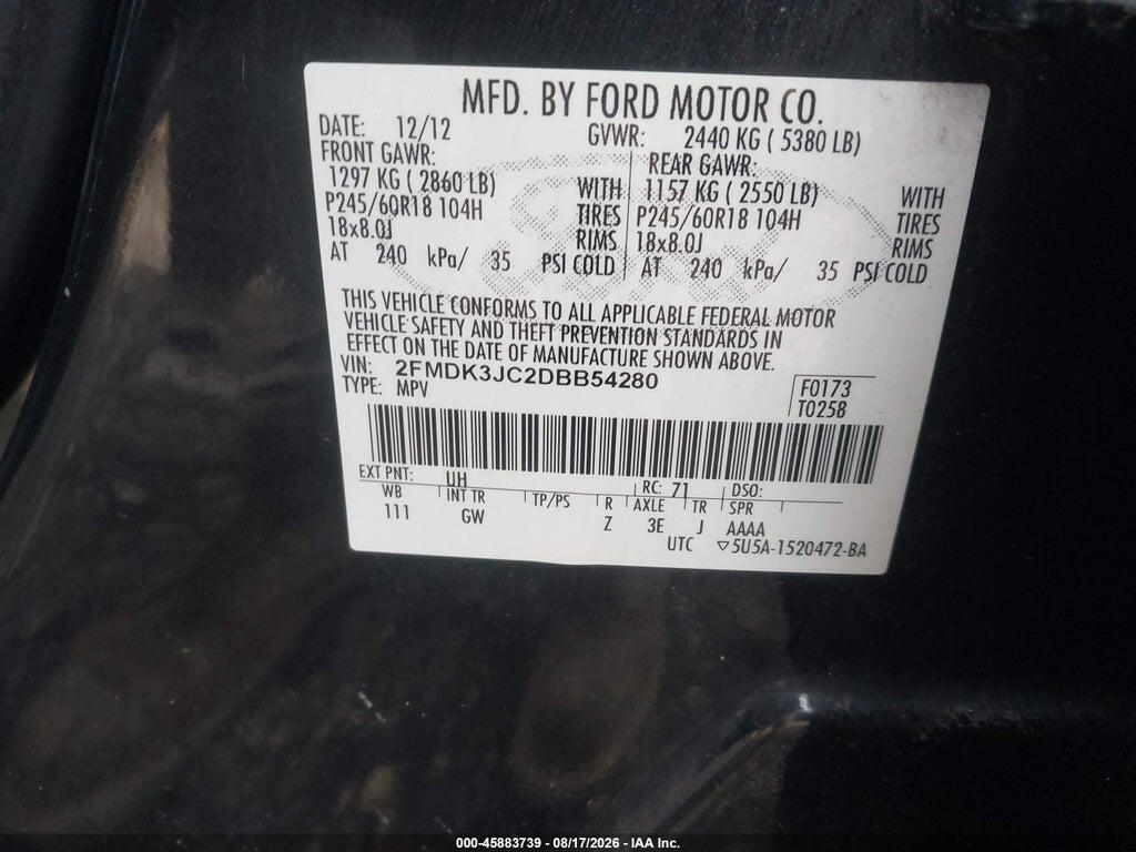 2FMDK3JC2DBB54280 2013 FORD EDGE photo no. 9