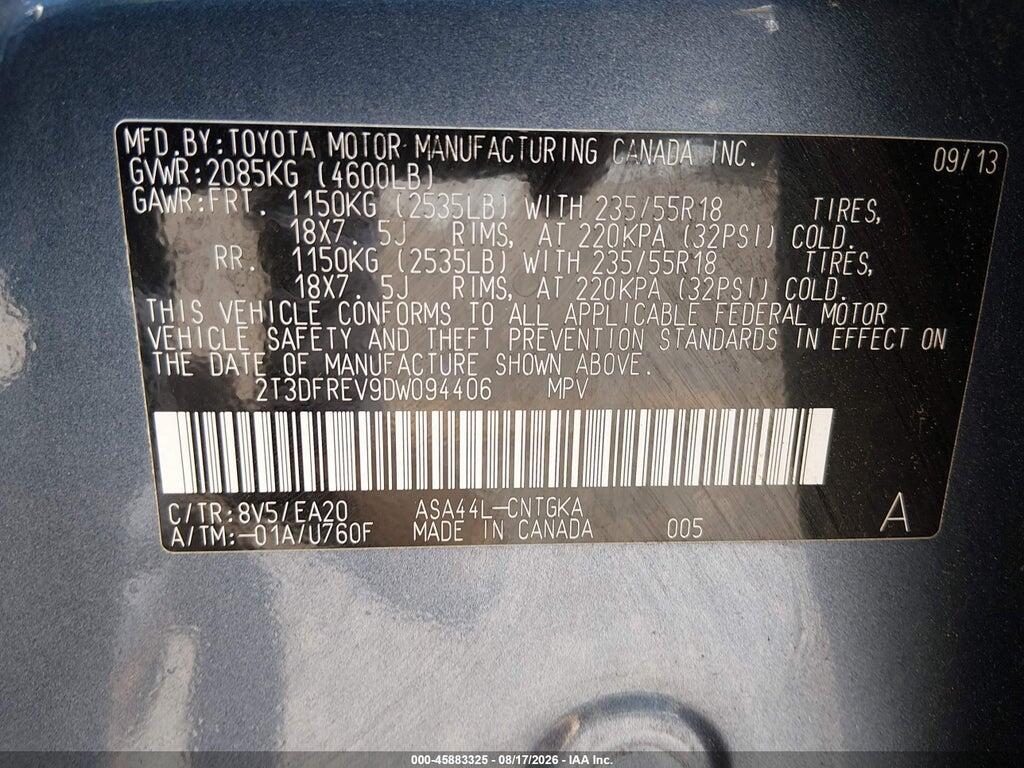 2T3DFREV9DW094406 2013 TOYOTA RAV4 photo no. 9