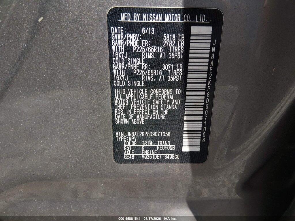 JN8AE2KP8D9071058 2013 NISSAN QUEST photo no. 9