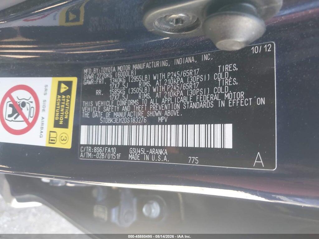 5TDBK3EH2DS183276 2013 TOYOTA HIGHLANDER photo no. 9