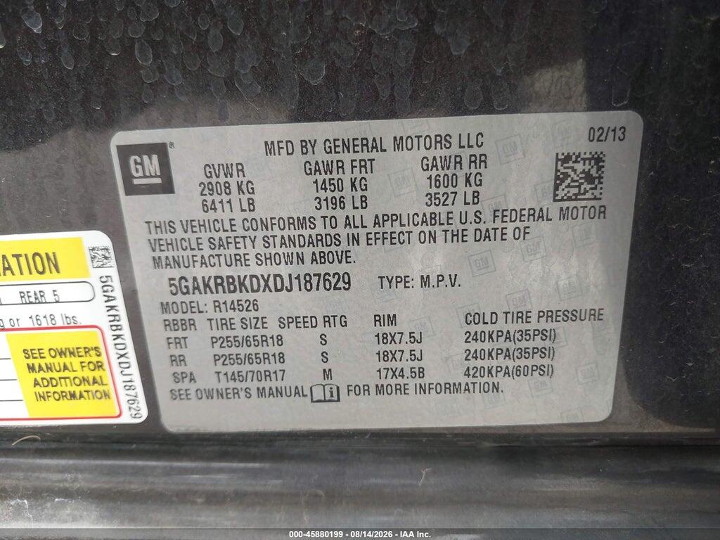 5GAKRBKDXDJ187629 2013 BUICK ENCLAVE photo no. 9