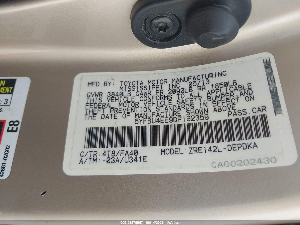 5YFBU4EE9DP192359 2013 TOYOTA COROLLA photo no. 9