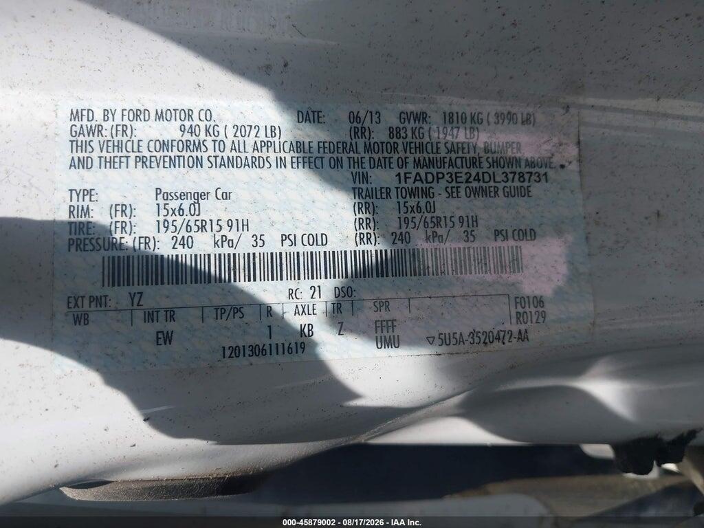 1FADP3E24DL378731 2013 FORD FOCUS photo no. 9