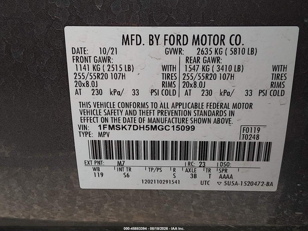 1FMSK7DH5MGC15099 2021 FORD EXPLORER photo no. 9