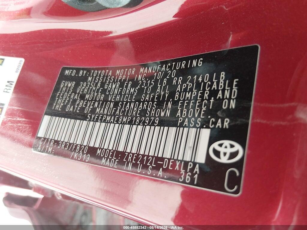 5YFEPMAE8MP182979 2021 TOYOTA COROLLA photo no. 9