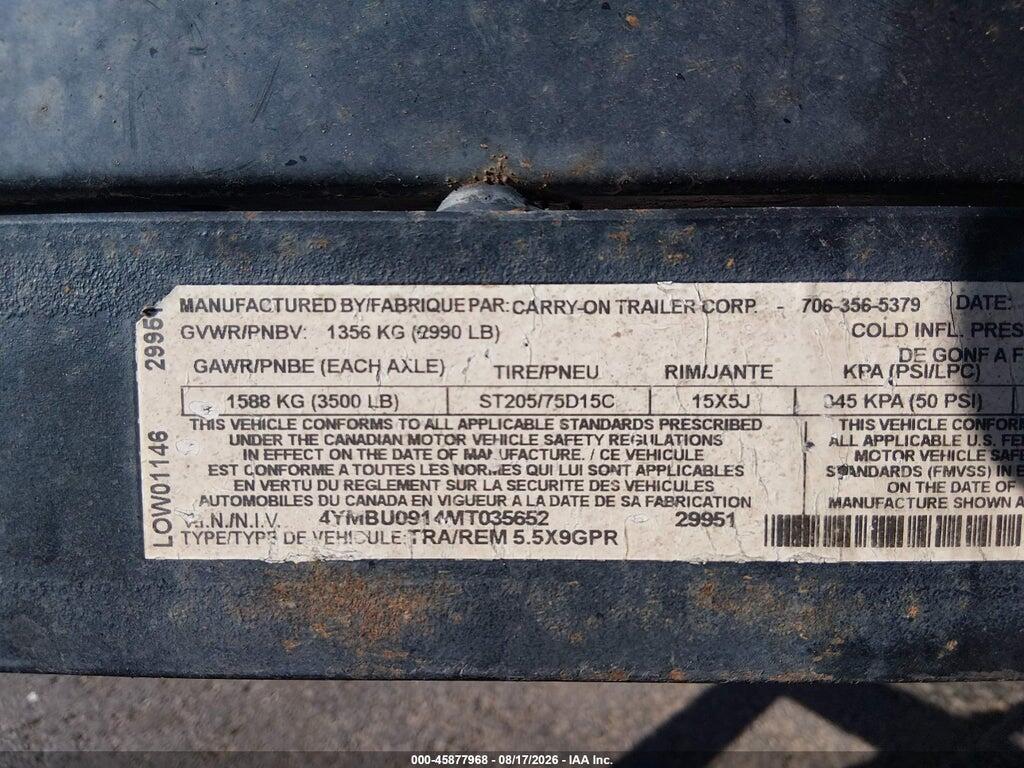 4YMBU0914MT035652 2021 CARRY-ON TRAILER UTILITY TRAILER photo no. 9