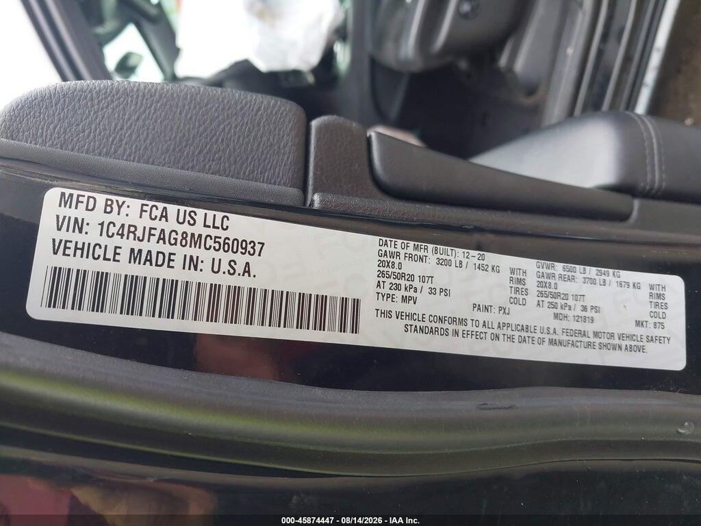 1C4RJFAG8MC560937 2021 JEEP GRAND CHEROKEE photo no. 9