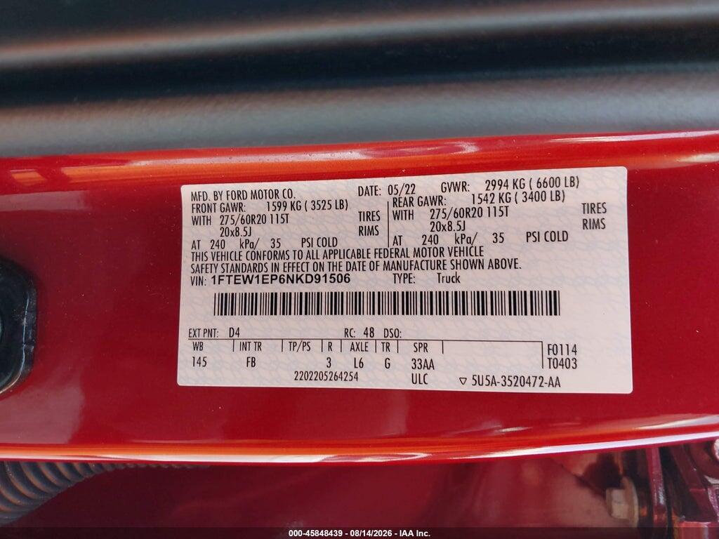 1FTEW1EP6NKD91506 2022 FORD F-150 photo no. 9