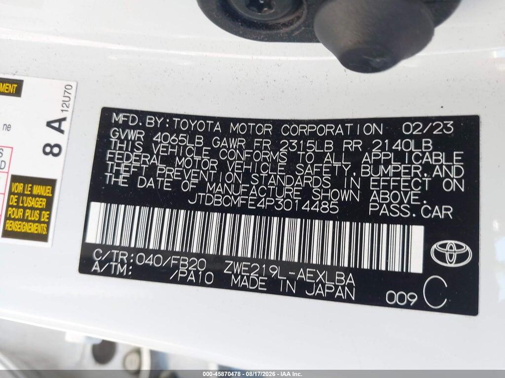 JTDBCMFE4P3014485 2023 TOYOTA COROLLA photo no. 9