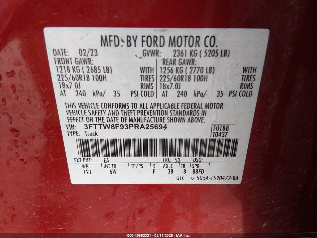 3FTTW8F93PRA25694 2023 FORD MAVERICK photo no. 9