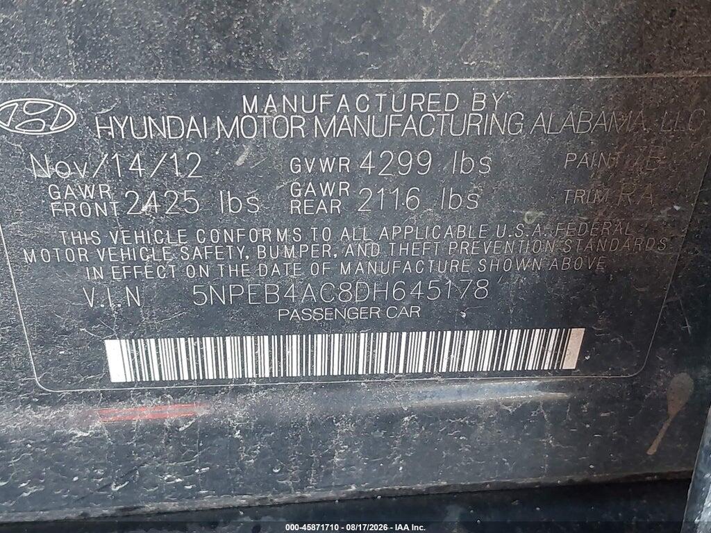 5NPEB4AC8DH645178 2013 HYUNDAI SONATA photo no. 9