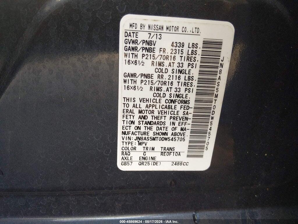 JN8AS5MT0DW545705 2013 NISSAN ROGUE photo no. 9