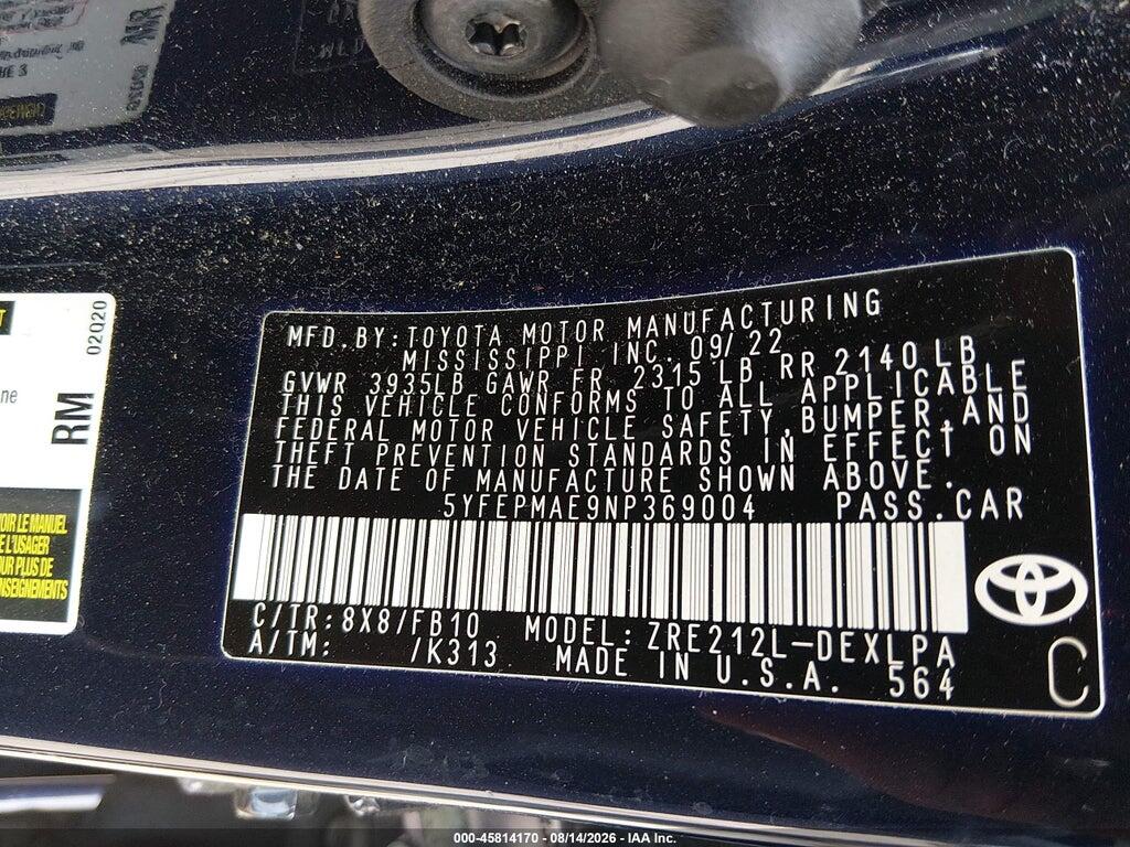 5YFEPMAE9NP369004 2022 TOYOTA COROLLA photo no. 9