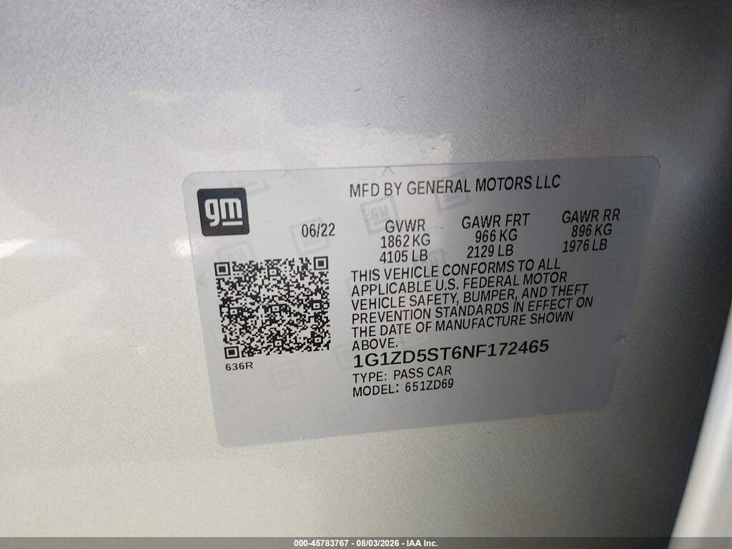 1G1ZD5ST6NF172465 2022 CHEVROLET MALIBU photo no. 9