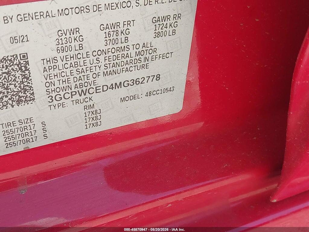 3GCPWCED4MG362778 2021 CHEVROLET SILVERADO 1500 photo no. 9