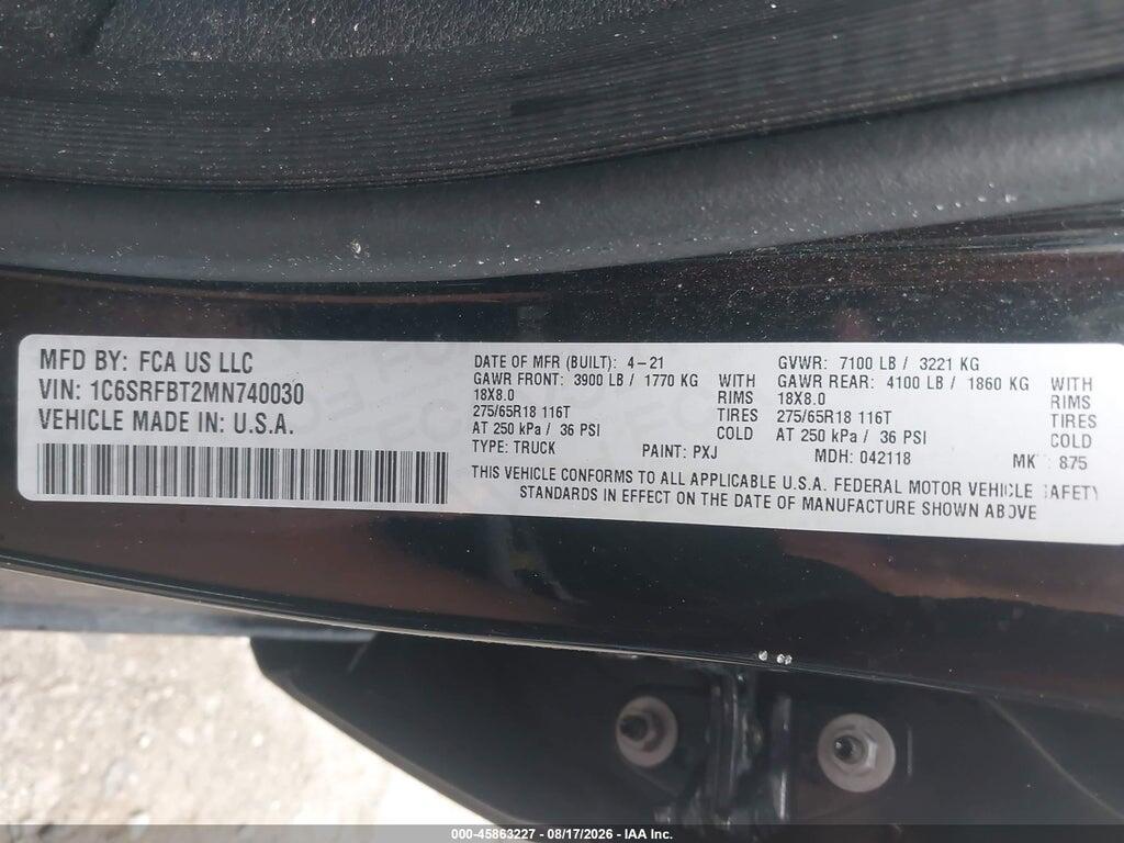1C6SRFBT2MN740030 2021 RAM 1500 photo no. 9