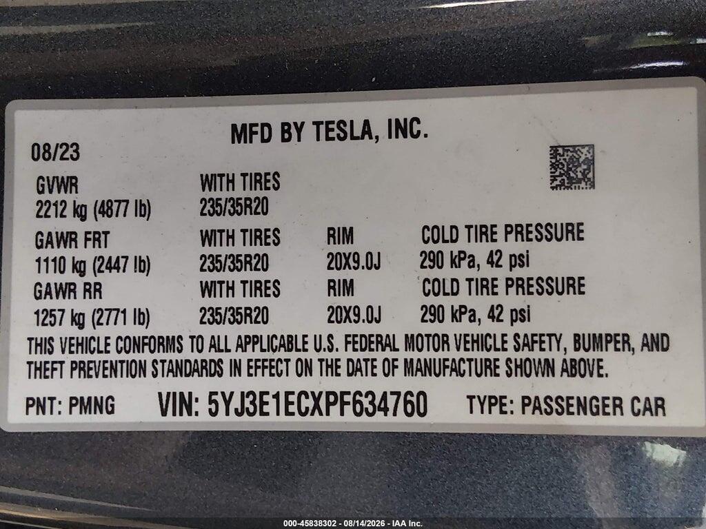 5YJ3E1ECXPF634760 2023 TESLA MODEL 3 photo no. 9