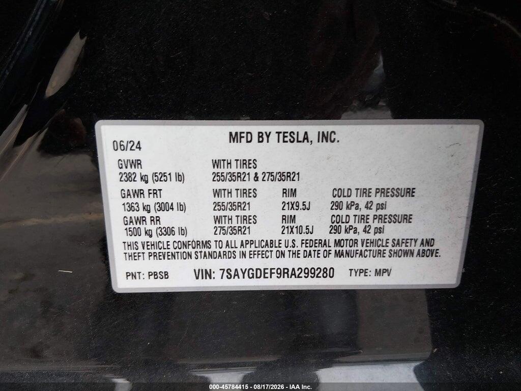 7SAYGDEF9RA299280 2024 TESLA MODEL Y photo no. 9
