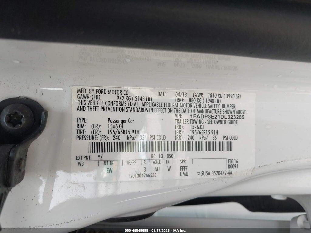 1FADP3E21DL323265 2013 FORD FOCUS photo no. 9
