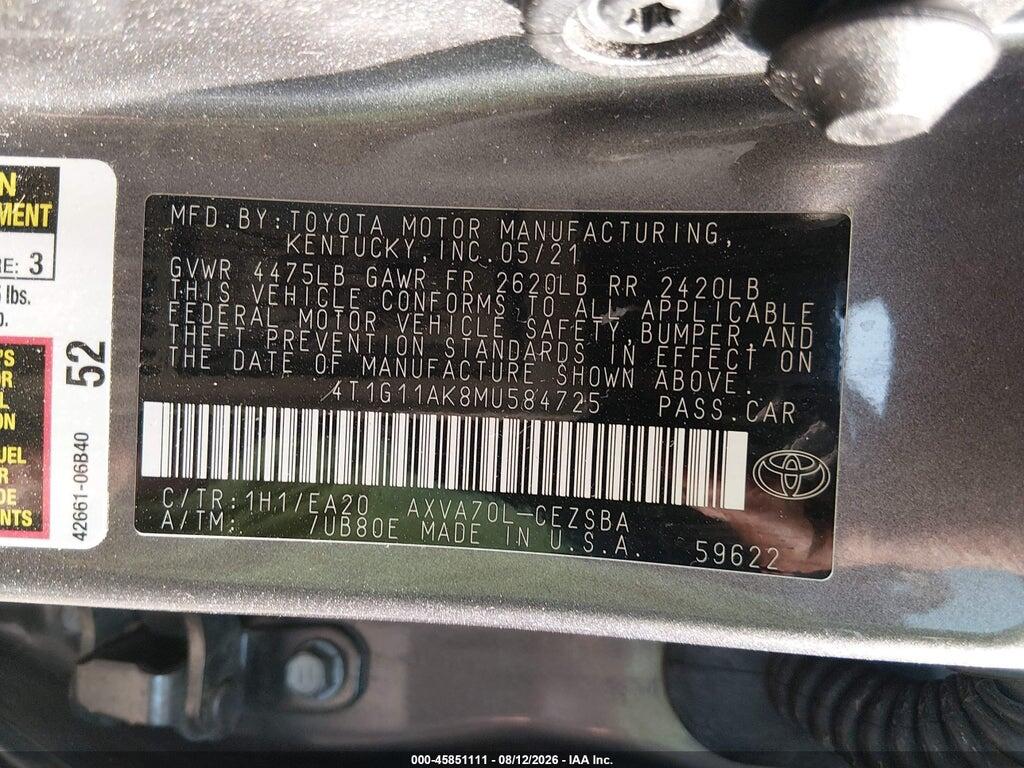 4T1G11AK8MU584725 2021 TOYOTA CAMRY photo no. 9