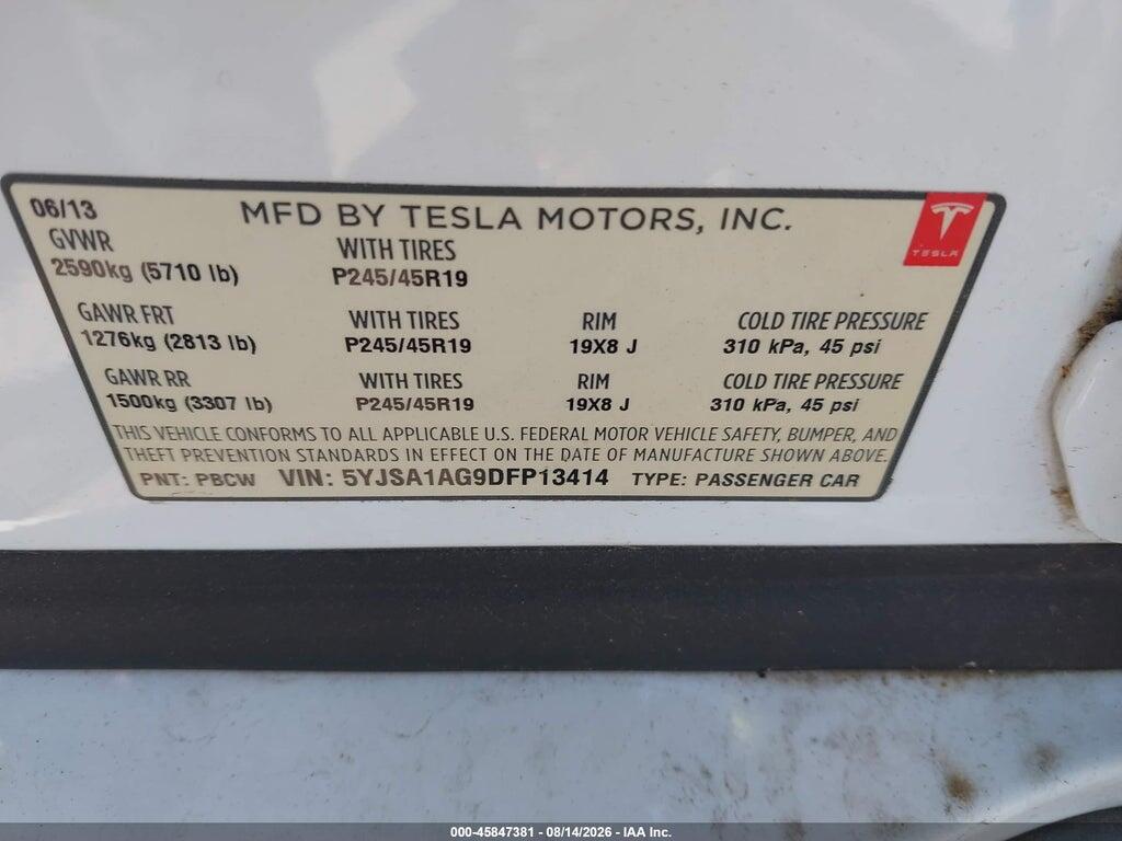 5YJSA1AG9DFP13414 2013 TESLA MODEL S photo no. 9