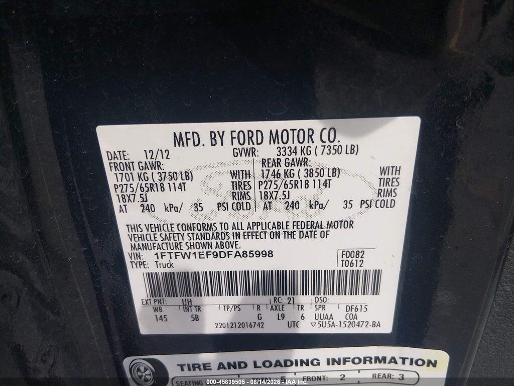 1FTFW1EF9DFA85998 2013 FORD F-150 photo no. 9