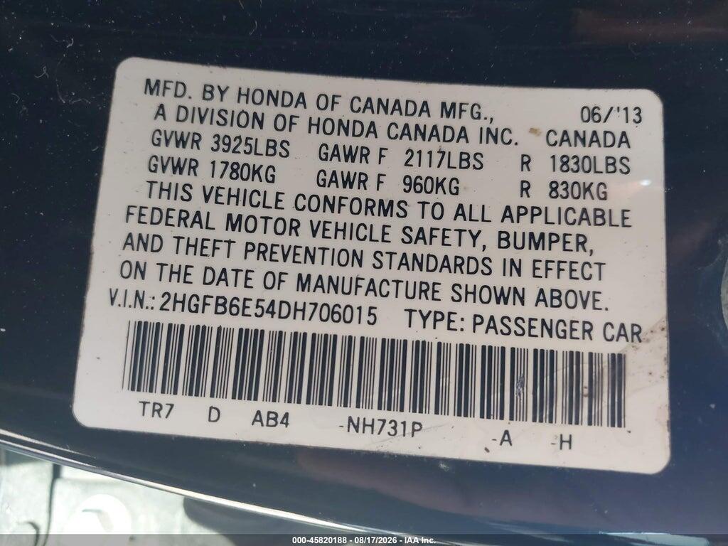 2HGFB6E54DH706015 2013 HONDA CIVIC photo no. 9