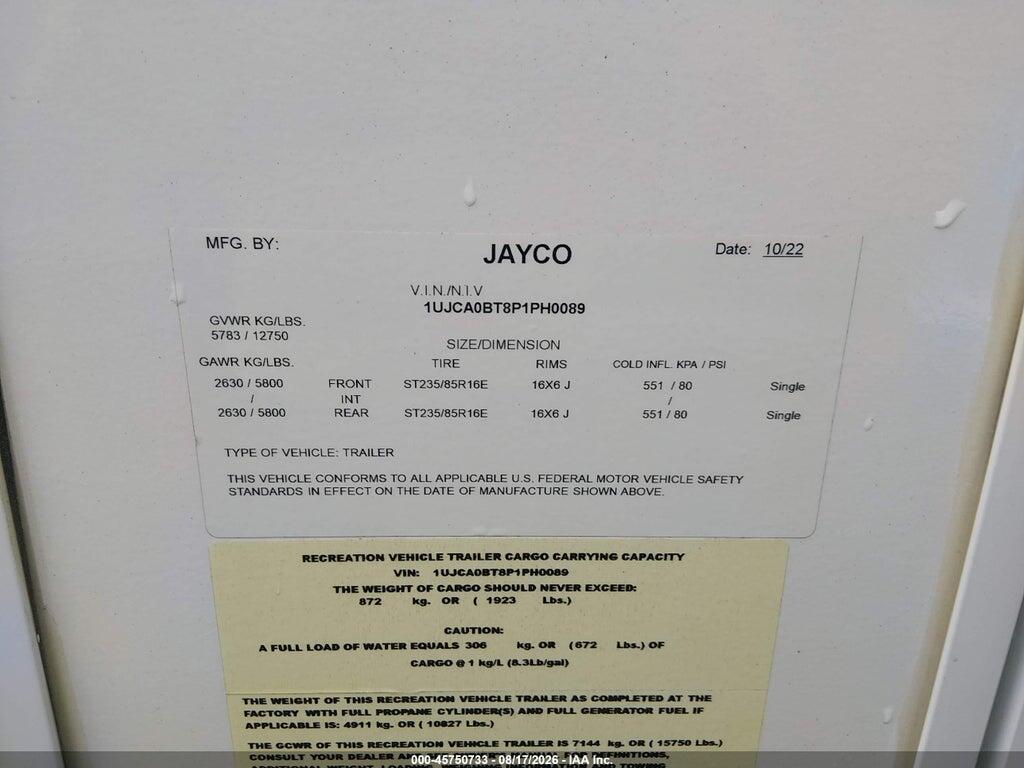 1UJCA0BT8P1PH0089 2023 JAYCO EAGLE photo no. 9