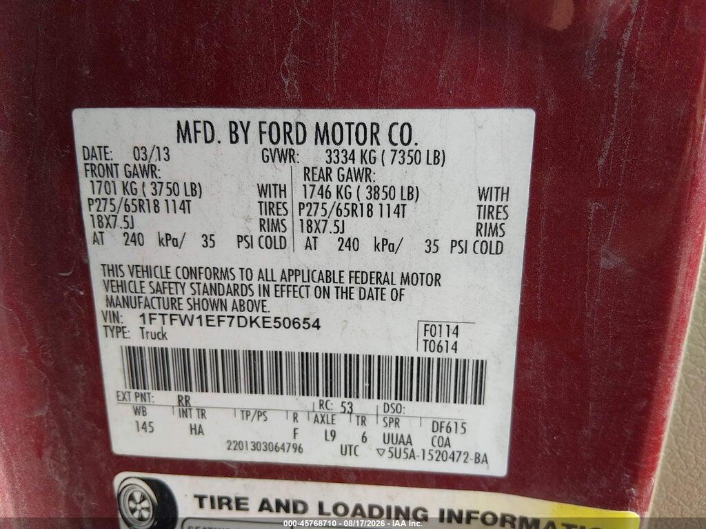 1FTFW1EF7DKE50654 2013 FORD F-150 photo no. 9