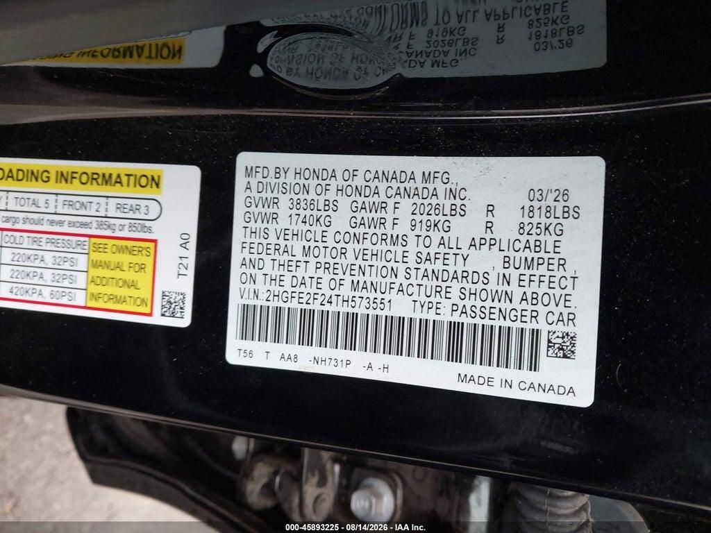 2HGFE2F24TH573551 2026 HONDA CIVIC photo no. 9