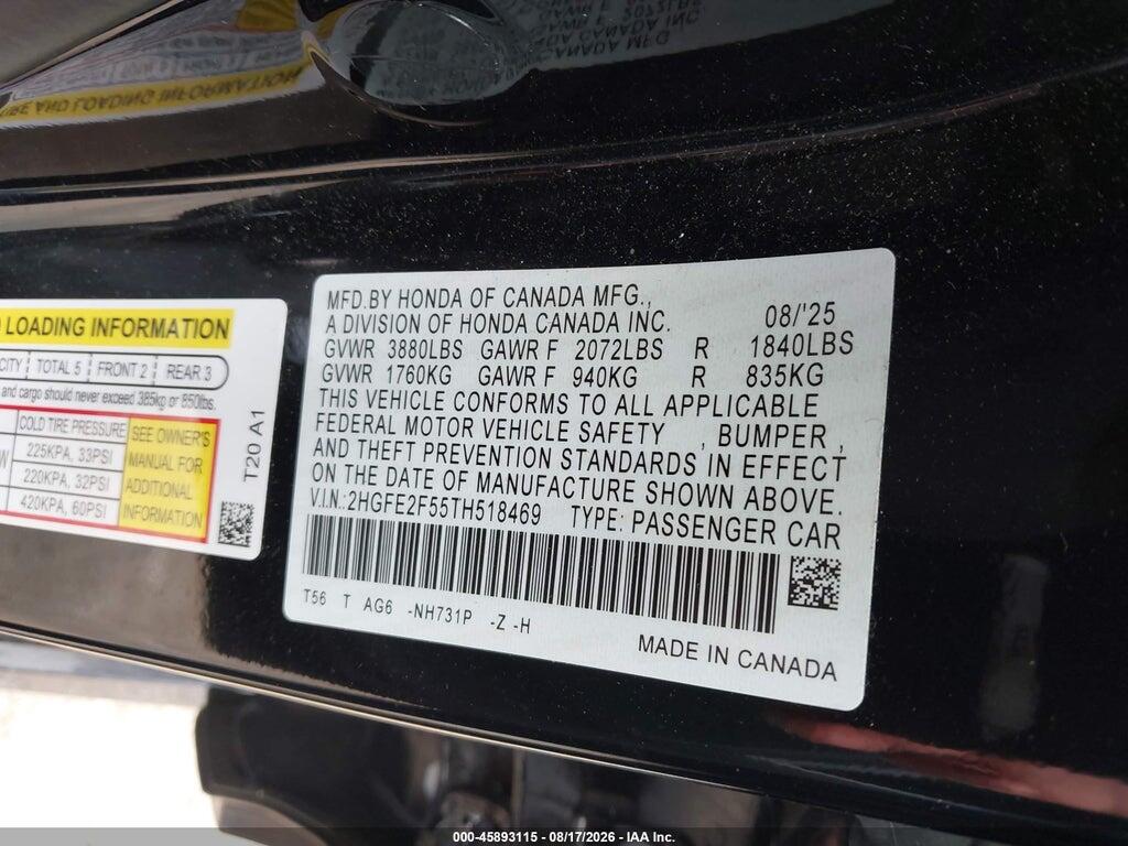 2HGFE2F55TH518469 2026 HONDA CIVIC photo no. 9