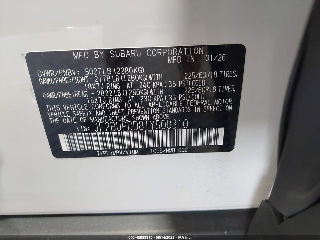 JF2BUPDD8TY508310 2026 SUBARU OUTBACK photo no. 9