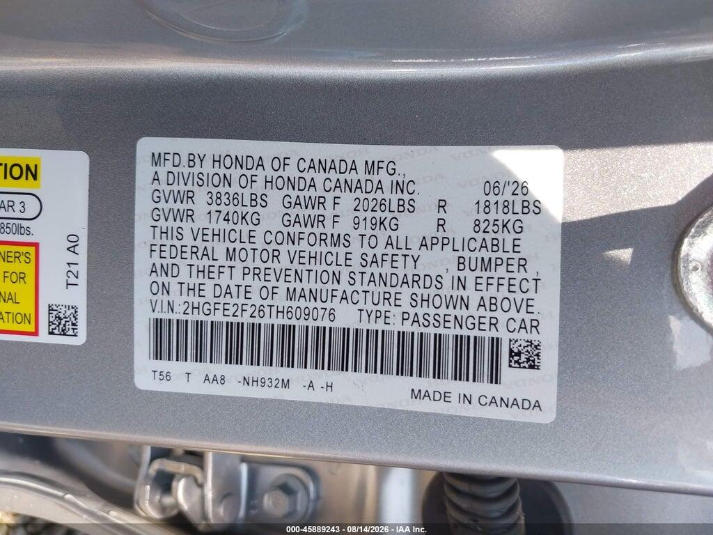 2HGFE2F26TH609076 2026 HONDA CIVIC photo no. 9