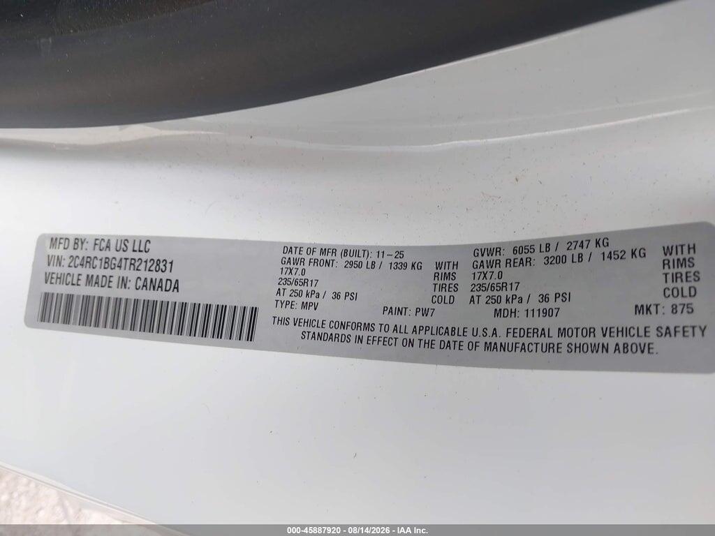 2C4RC1BG4TR212831 2026 CHRYSLER PACIFICA photo no. 9