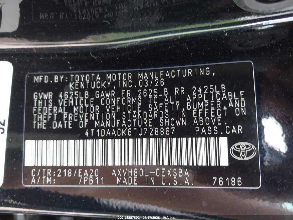 4T1DAACK6TU728867 2026 TOYOTA CAMRY photo no. 9