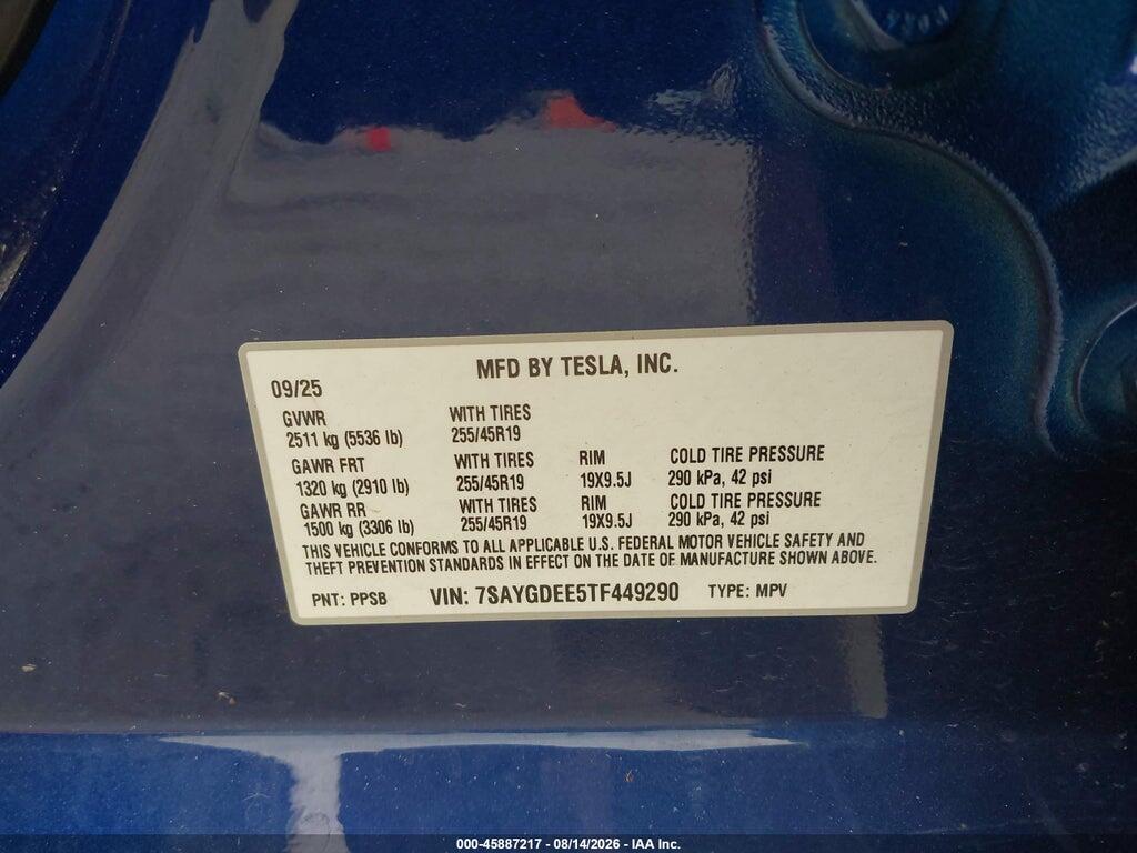 7SAYGDEE5TF449290 2026 TESLA MODEL Y photo no. 9