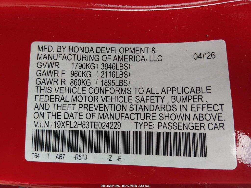 19XFL2H83TE024229 2026 HONDA CIVIC photo no. 9
