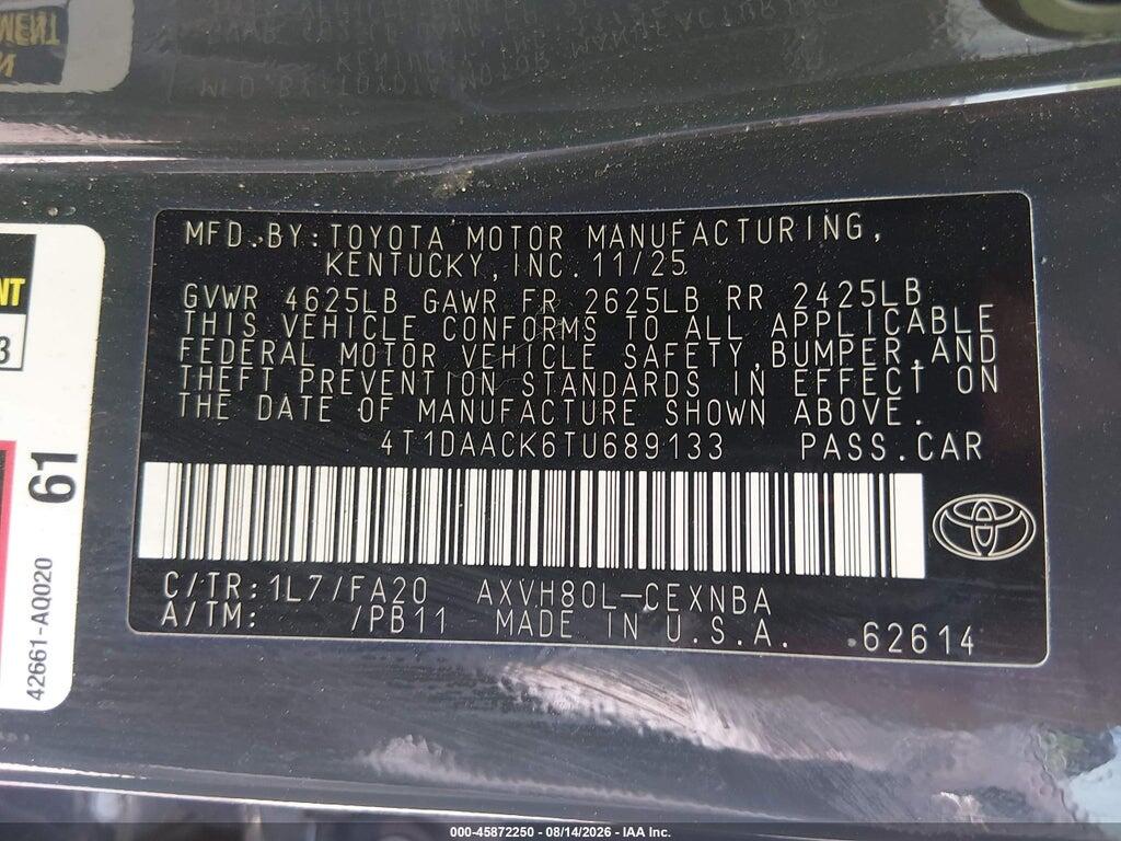 4T1DAACK6TU689133 2026 TOYOTA CAMRY photo no. 9