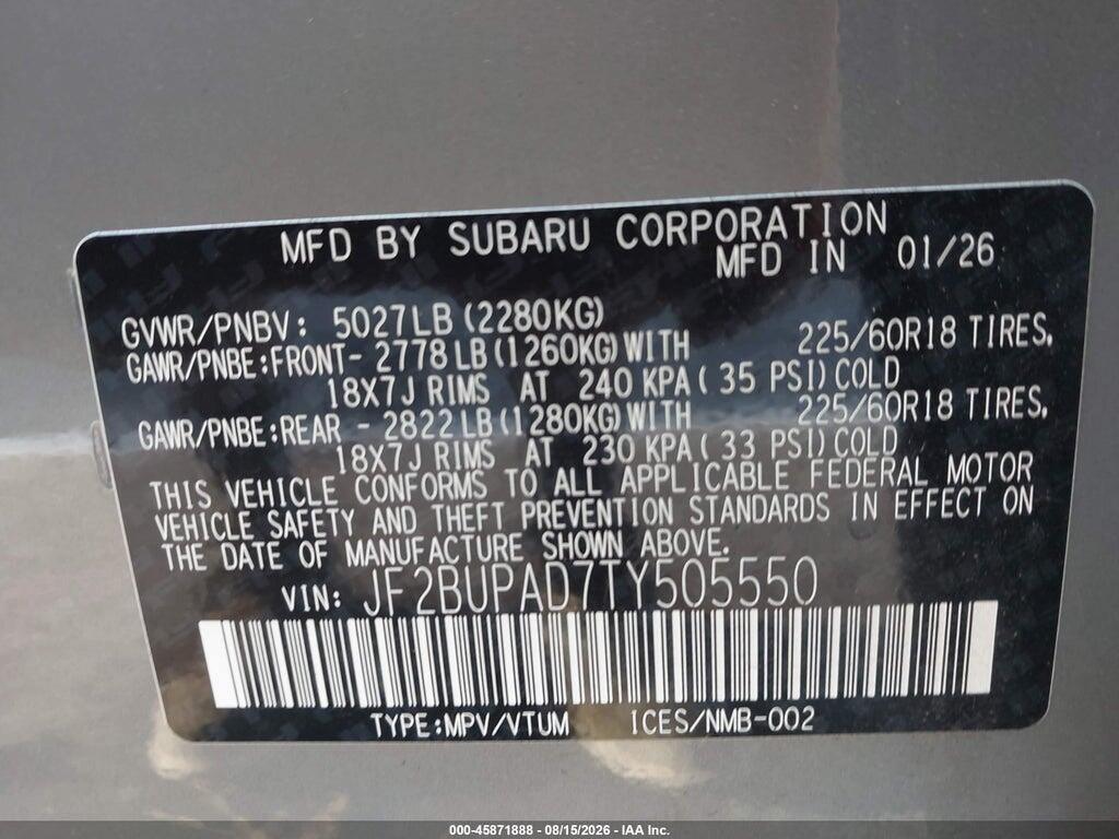 JF2BUPAD7TY505550 2026 SUBARU OUTBACK photo no. 9