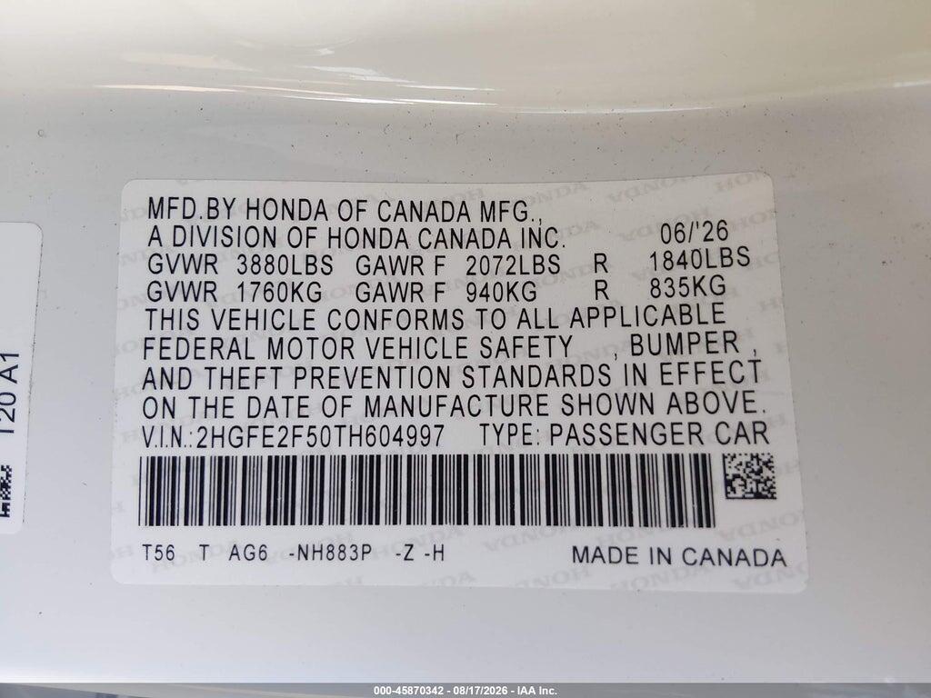 2HGFE2F50TH604997 2026 HONDA CIVIC photo no. 9
