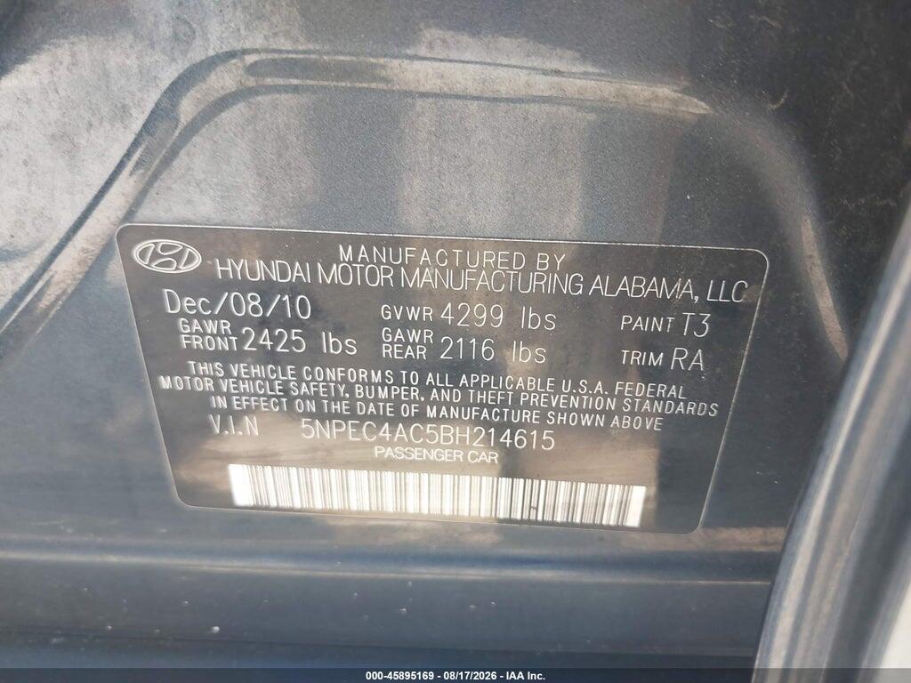5NPEC4AC5BH214615 2011 HYUNDAI SONATA photo no. 9
