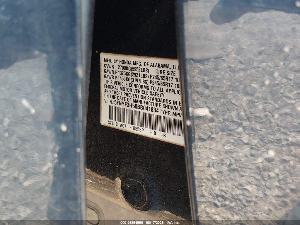 5FNYF3H50BB041834 2011 HONDA PILOT photo no. 9