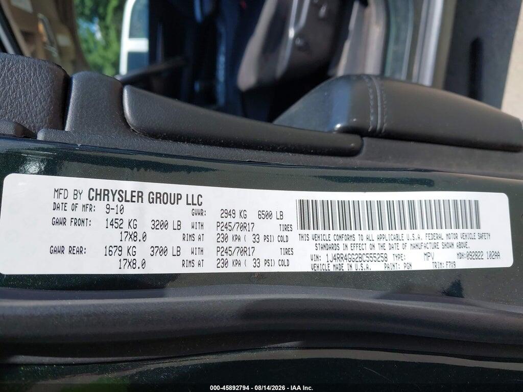 1J4RR4GG2BC555258 2011 JEEP GRAND CHEROKEE photo no. 9