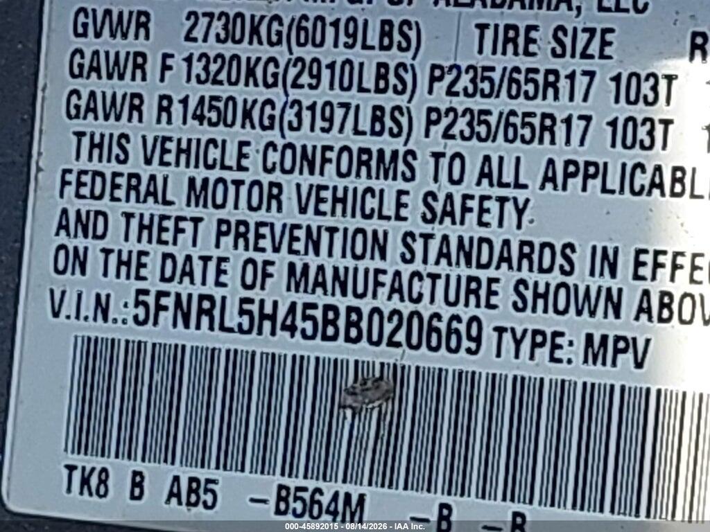5FNRL5H45BB020669 2011 HONDA ODYSSEY photo no. 9