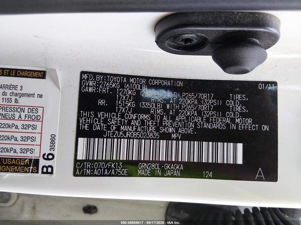 JTEZU5JR0B5023835 2011 TOYOTA 4RUNNER photo no. 9
