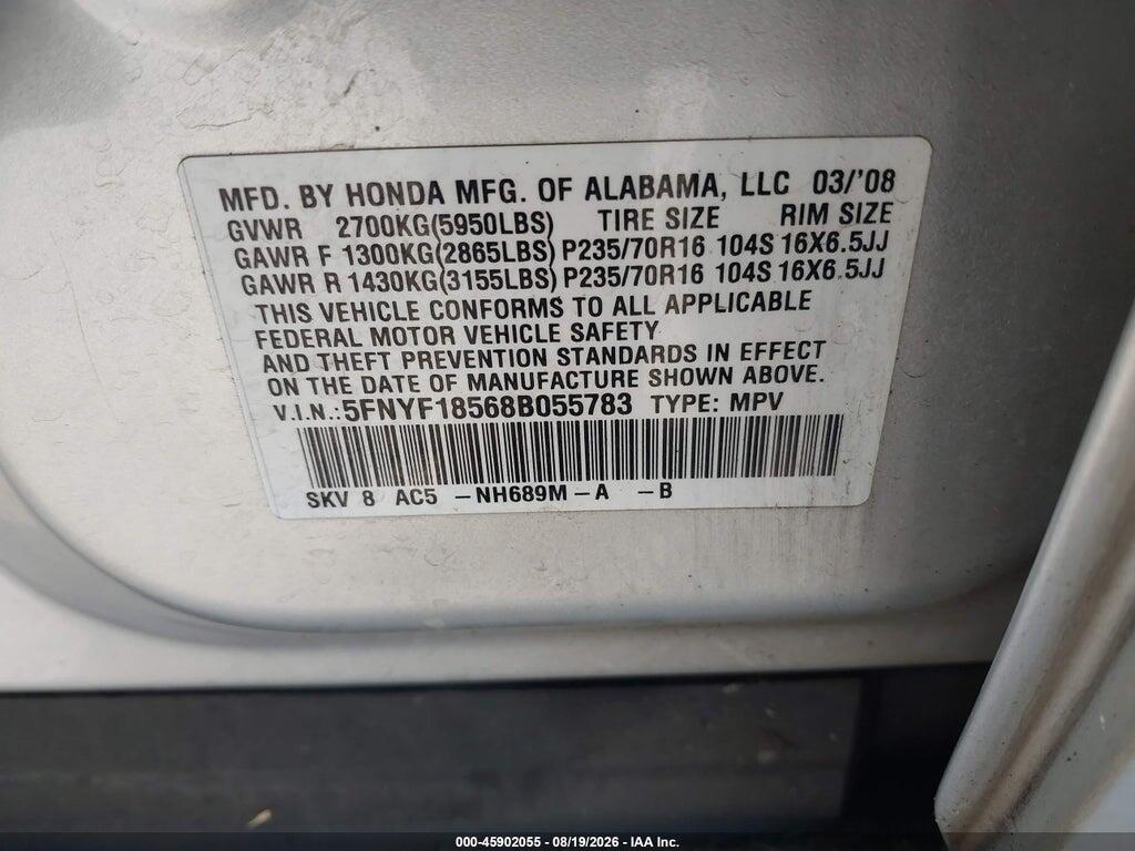 5FNYF18568B055783 2008 HONDA PILOT photo no. 9