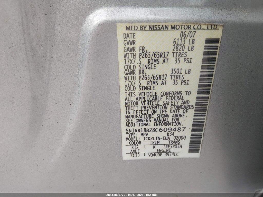 5N1AR18B28C609487 2008 NISSAN PATHFINDER photo no. 9